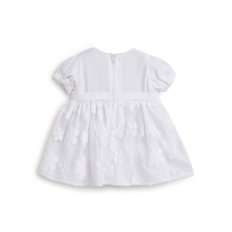 Girls White Floral Printed Short Sleeve Dress image number 1